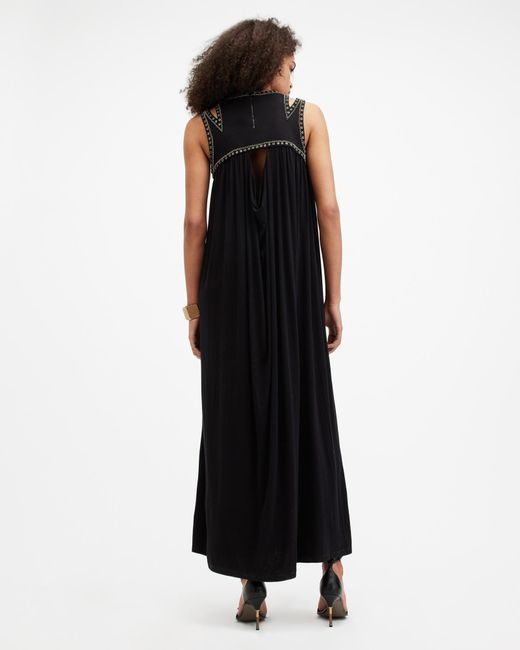 AllSaints Black Arizona Embellished Cut-out Maxi Dress