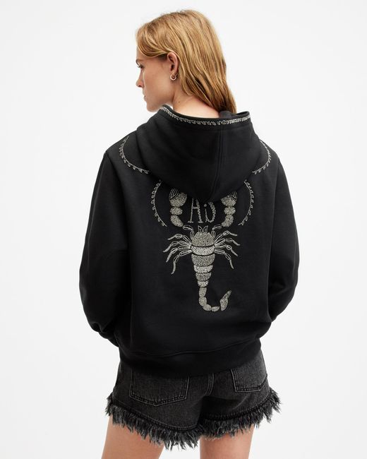 AllSaints Black Scorpion Embellished Logo Pippa Hoodie