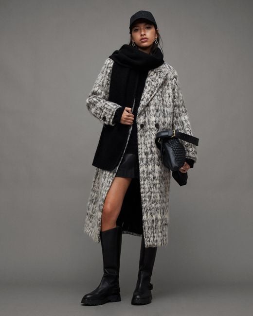 AllSaints Gray Mabel Double Breasted Long Line Coat
