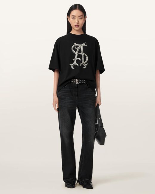 AllSaints Black Reflex Oversized Amelie T-Shirt