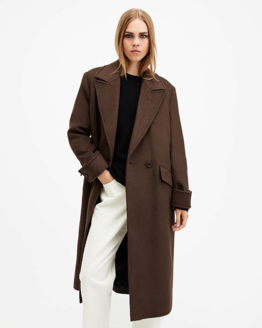 AllSaints Brown Brushed Wool Mabel Oversized Coat