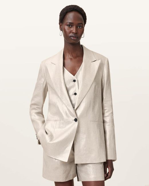 AllSaints Natural Averie Relaxed Fit Linen Blazer