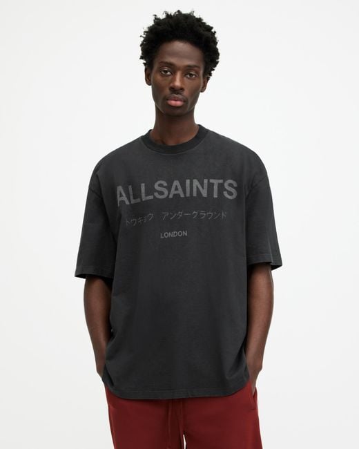 AllSaints Black Laser Underground Logo Oversized T-shirt, for men