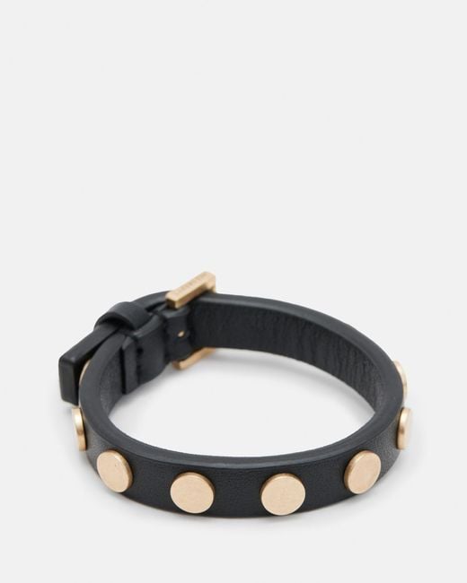 AllSaints Black Mica Studded Leather Buckle Bracelet
