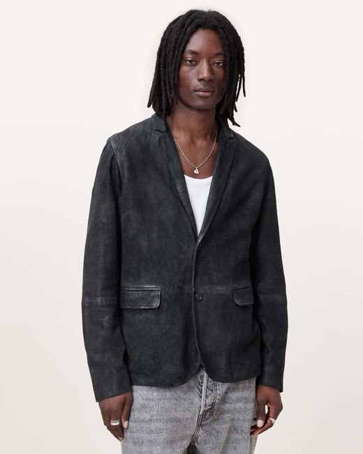 AllSaints Blue Monet Waxed Suede Blazer for men