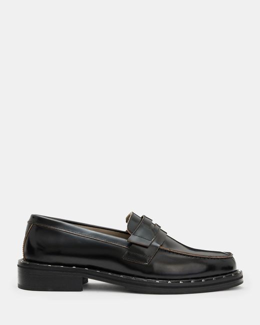 AllSaints Black Dalias Slip On Shiny Leather Loafers