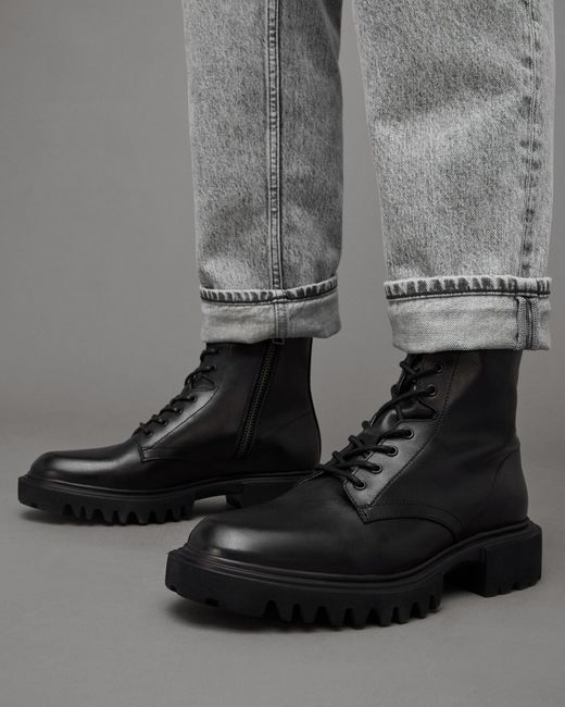AllSaints Black Vaughan Logo-embossed Lace-up Leather Ankle Boots for men