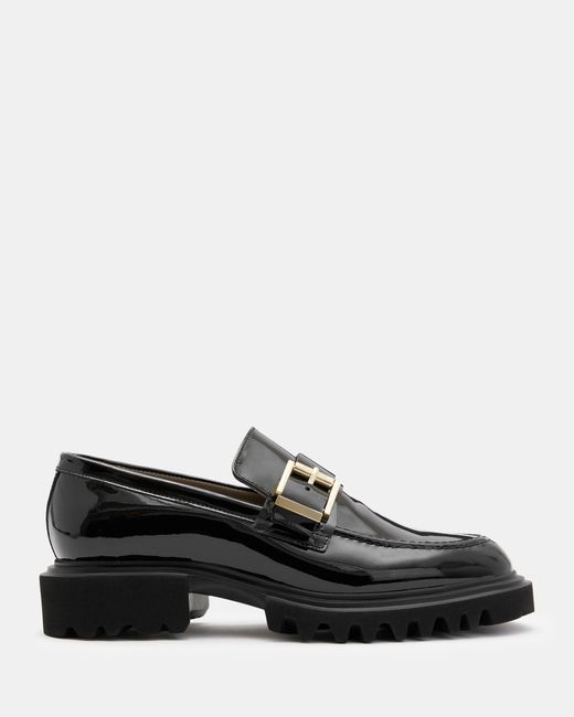 AllSaints Black Emily Patent Leather Loafer Shoes