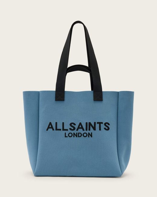 AllSaints Blue Izzy Large Logo Knitted Tote Bag