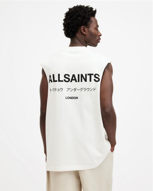 AllSaints White Underground Logo Sleeveless Tank Top, for men