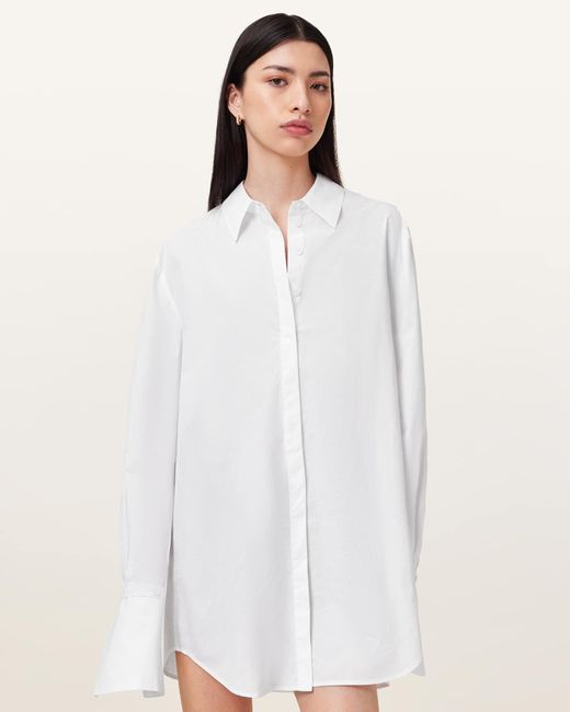 AllSaints White Alber Long Sleeve Shirt Dress
