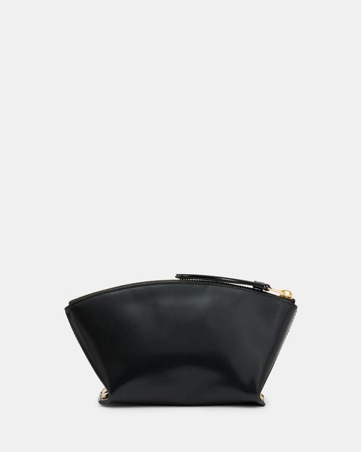 AllSaints Black Anais Zipped Leather Pouch Bag