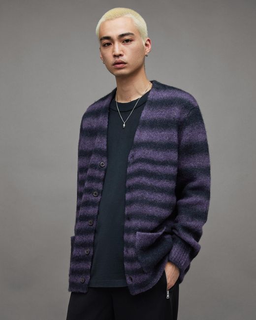 AllSaints Blue Volt Space Dyed Relaxed Fit Cardigan for men