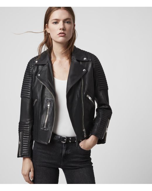 AllSaints Black Women's Leather Regular Fit Estella Biker Jacket