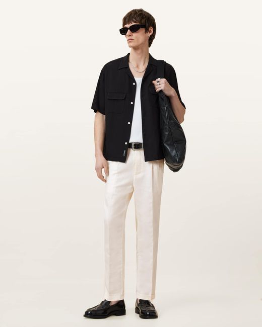 AllSaints Natural Cross Tallis Linen Blend Slim Trousers for men