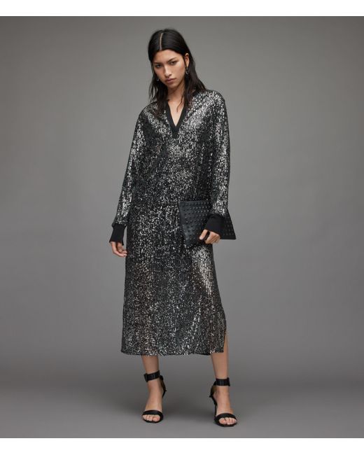 AllSaints Juela Dia Sequin Dress in Gray