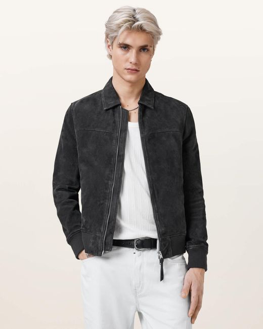 AllSaints Blue Rashford Suede Ribbed Trim Jacket for men
