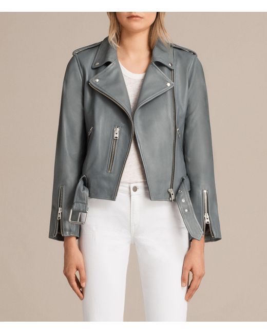 AllSaints Gray Balfern Leather Biker Jacket