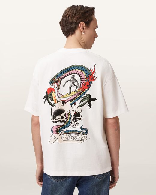 AllSaints Natural Snakepit Oversized Short Sleeve Graphic T-Shirt for men