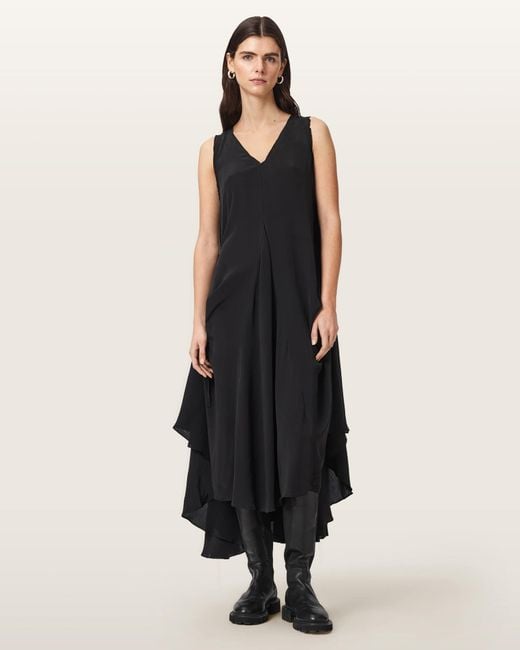 AllSaints Black Sybil Sleeveless Midi Dress