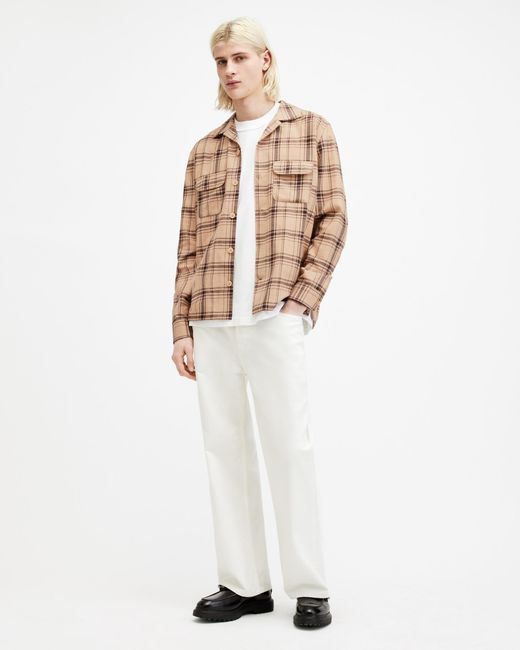 AllSaints Natural Wendel Checked Relaxed Fit Shirt for men