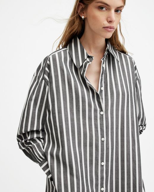AllSaints White Ani Striped Maxi Shirt Dress,