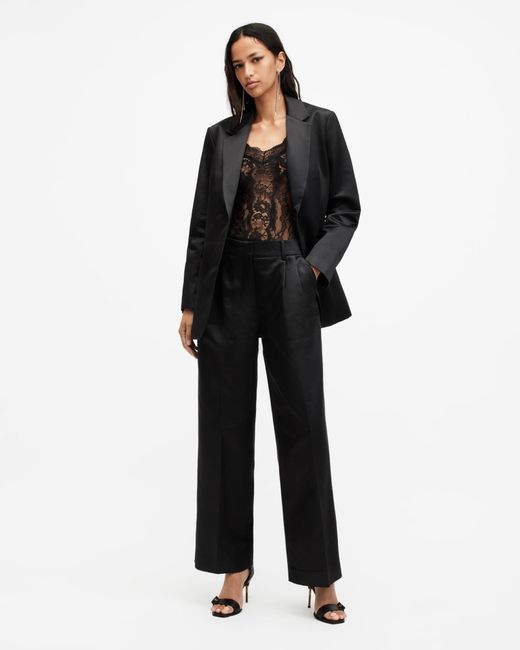 AllSaints Black Sae Wide Leg Relaxed Fit Trousers