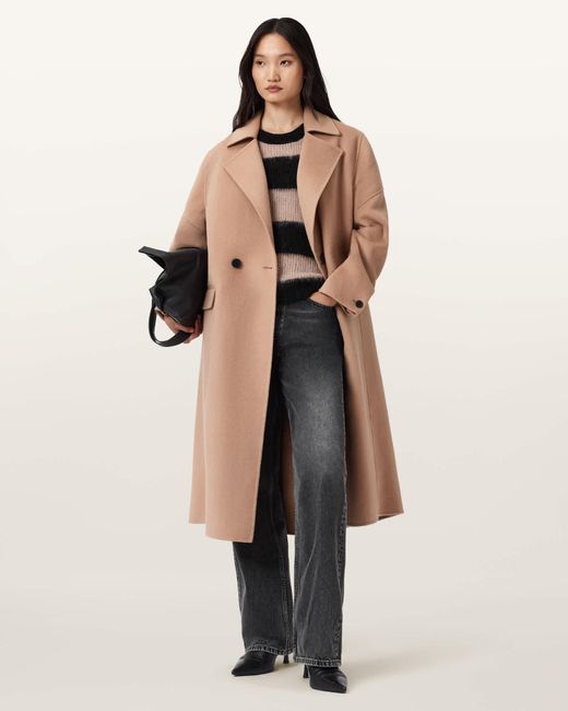 AllSaints Natural Wool Sellma Double Breasted Coat, /Us 2