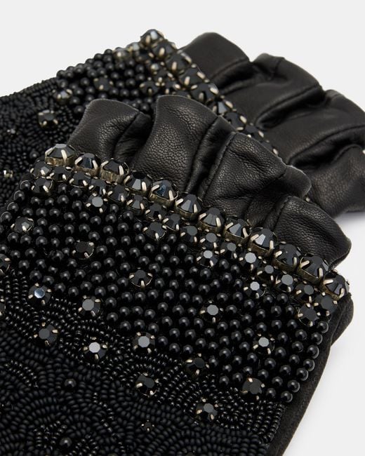 AllSaints Black Charly Leather Fingerless Gloves,, /Antq Nickel