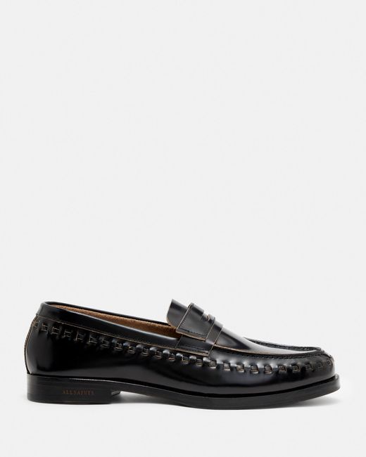 AllSaints Black Sammy High Shine Leather Loafers, for men