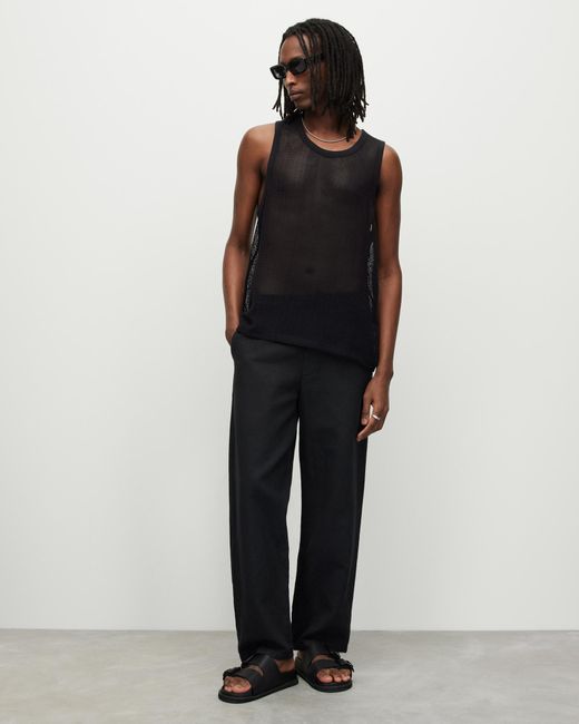 AllSaints Black Anderson Mesh Relaxed Fit Tank for men