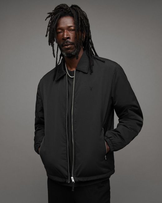 AllSaints Black Beatty Shower Resistant Ramskull Jacket for men
