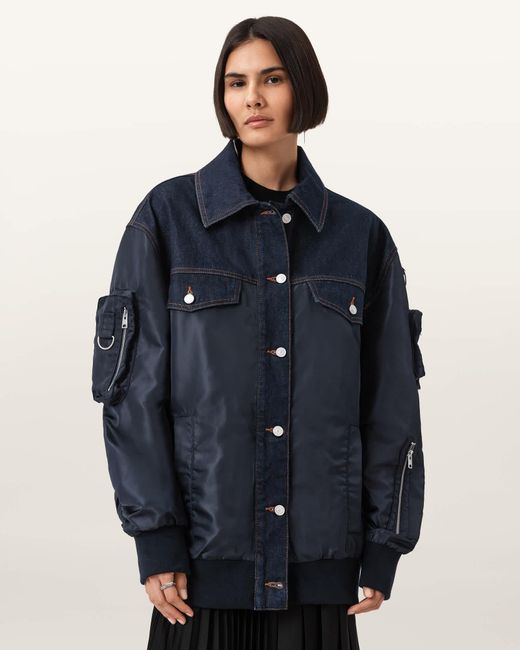 AllSaints Blue Verity Relaxed Fit Bomber Jacket