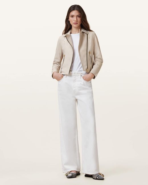 AllSaints Natural Dalby Slim Fit Leather Biker Jacket