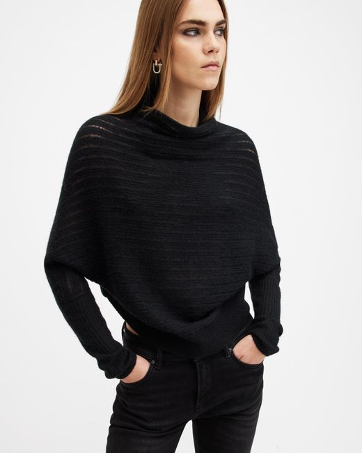 AllSaints Black Ridley Ladder Relaxed Fit Sweater