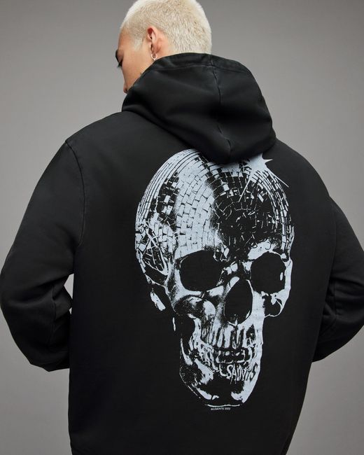 AllSaints Black Mirror Skull Pullover Hoodie for men