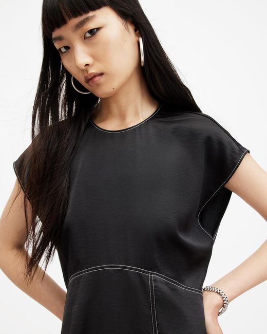 AllSaints Black Agnes Panelled Asymmetric Maxi Dress,