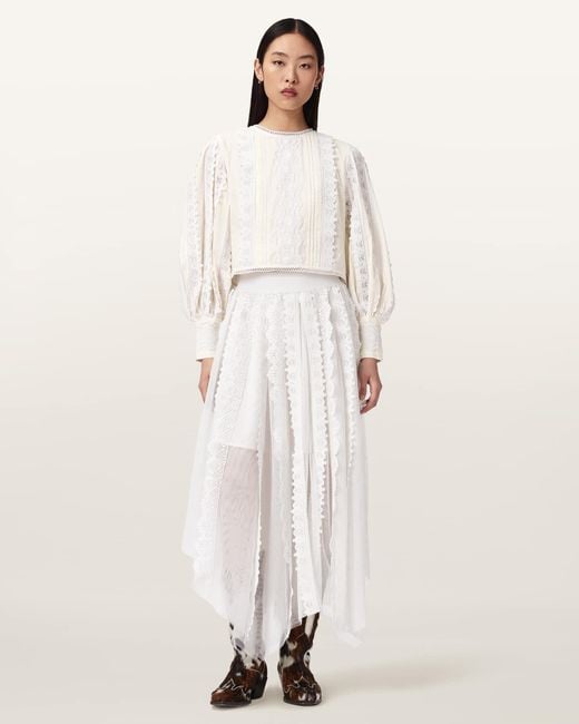 AllSaints Natural Hart Lace Embroidered Top