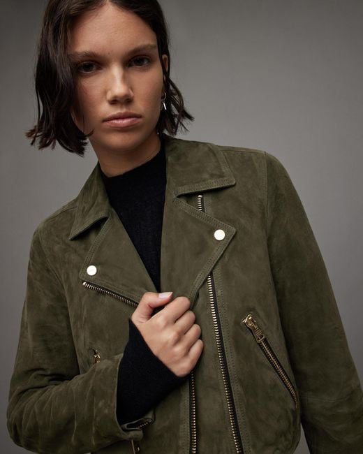 AllSaints Dalby Suede Cropped Biker Jacket in Brown Lyst