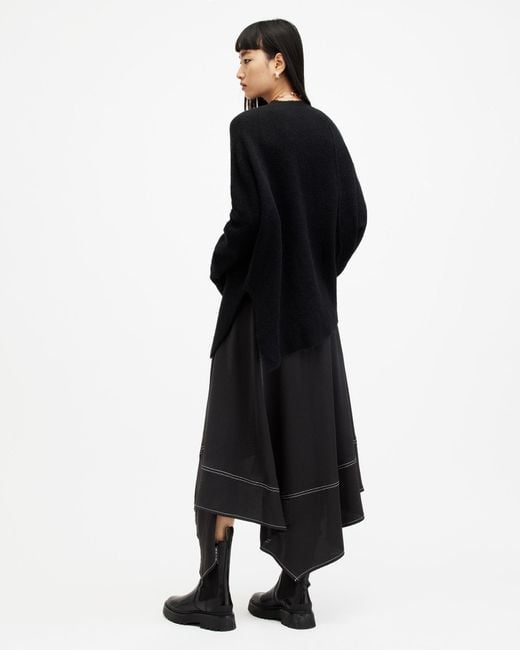 AllSaints Black Agnes Panelled Asymmetric Maxi Skirt,