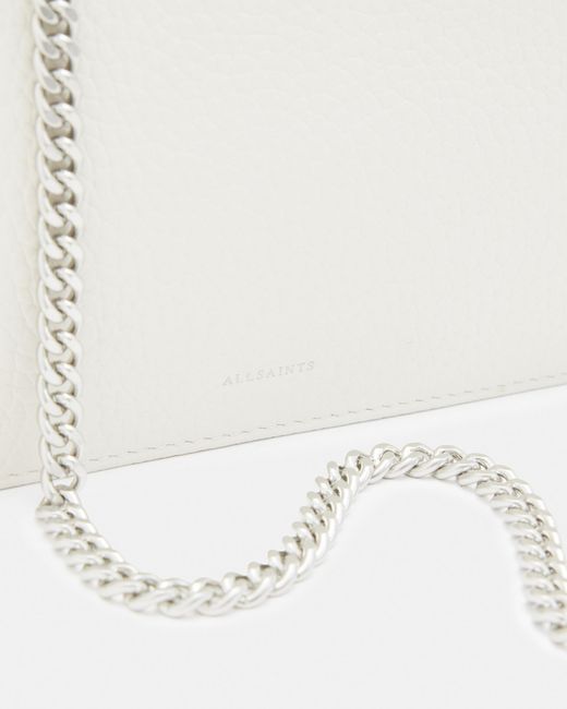 AllSaints Fetch Leather Chain Crossbody Bag in White | Lyst