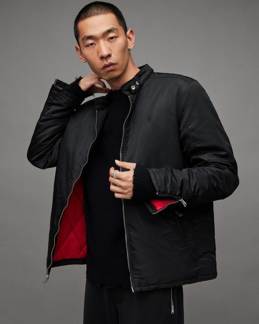 AllSaints Gray Morphos Tab Collar Slim Recycled Jacket for men