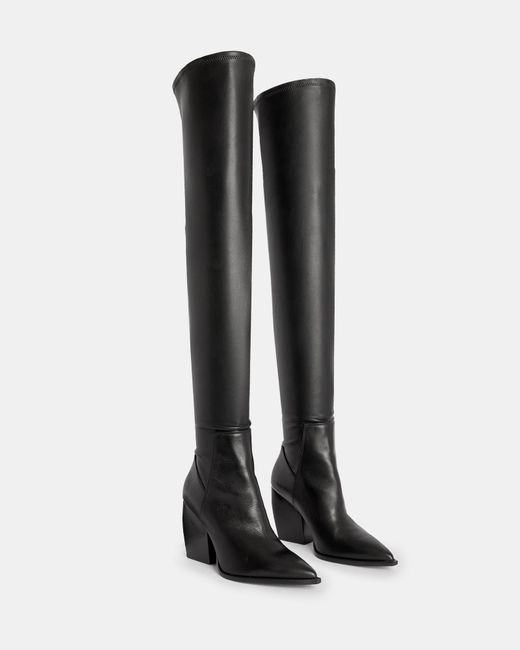 AllSaints Black Lara Stretchy Over The Knee Boots