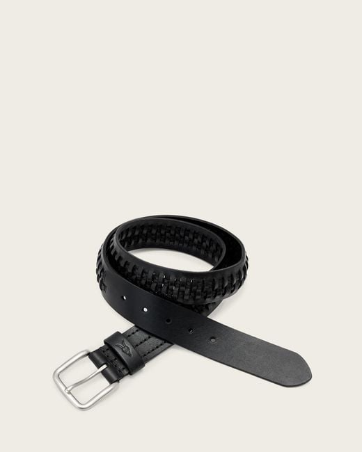 AllSaints Black Gus Woven Leather Belt for men