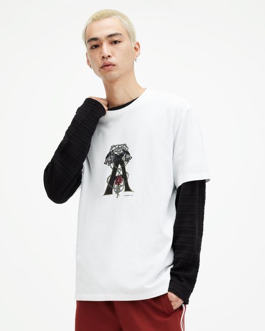 AllSaints White Wulfane Printed Relaxed Fit T-shirt for men