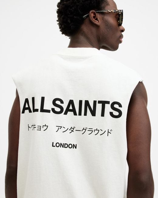 AllSaints White Underground Logo Sleeveless Tank Top,, Ashen for men