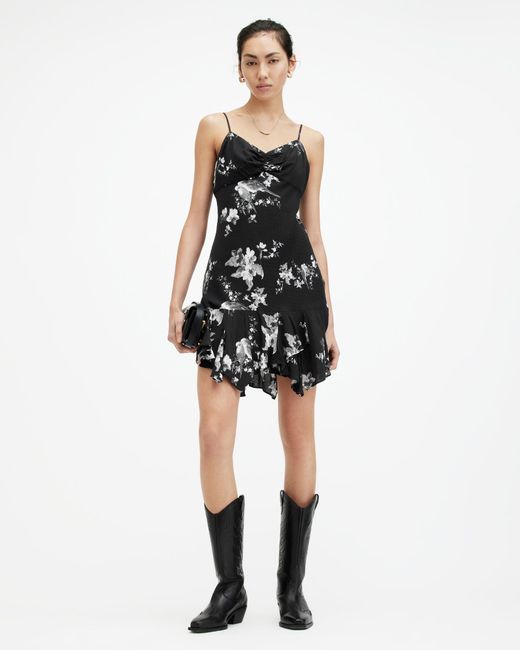 AllSaints Black Erica Iona Jacquard V-neck Mini Dress,