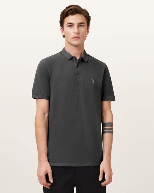 AllSaints Gray Reform Short Sleeve Polo Shirt for men
