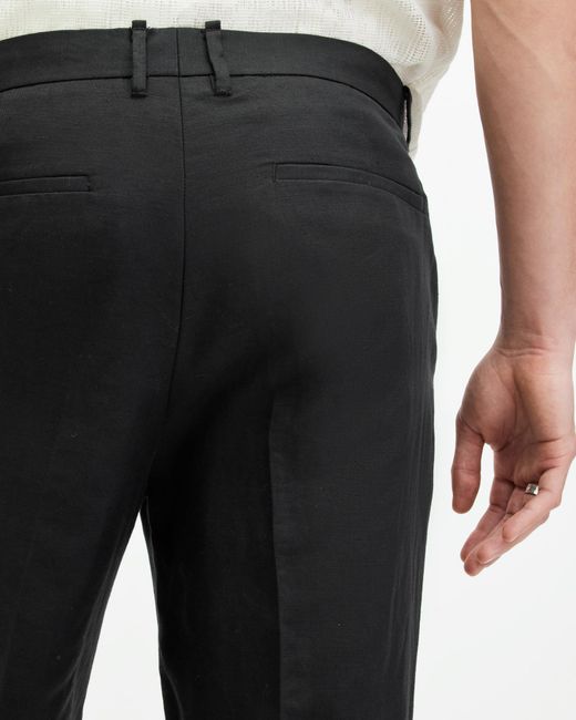 AllSaints Black Cross Tallis Linen Blend Slim Trousers, for men