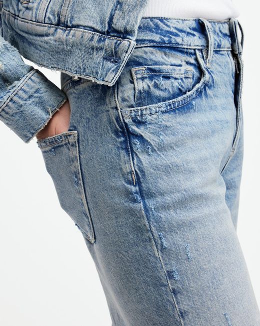 AllSaints Blue Ida Cropped Straight Denim Jeans,